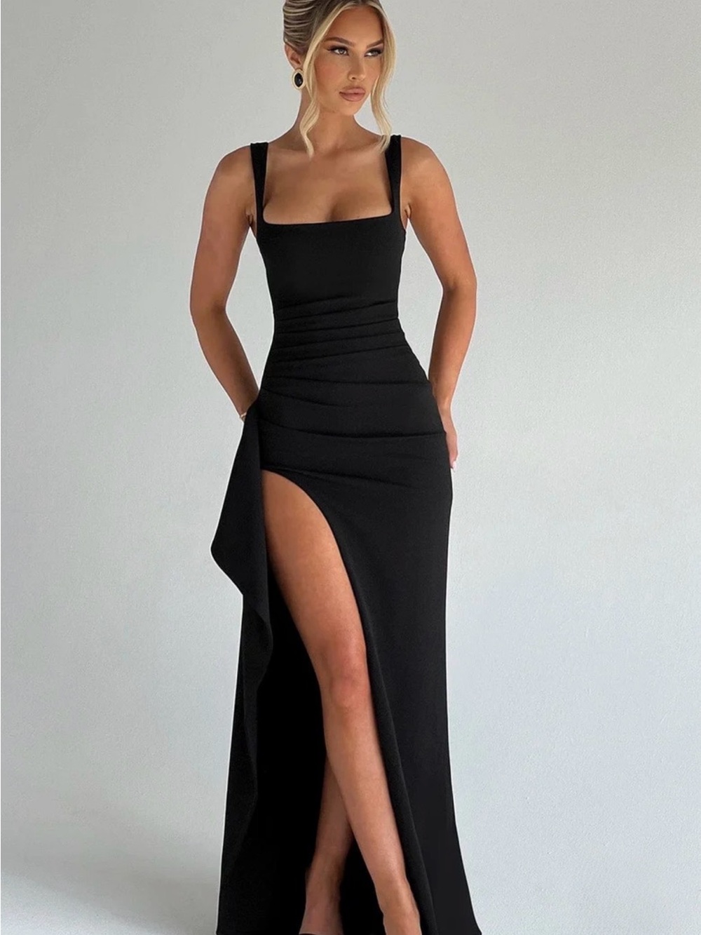 BABYBOO KATANA MAXI DRESS - BLACK Evening Gown with High Slit size XL